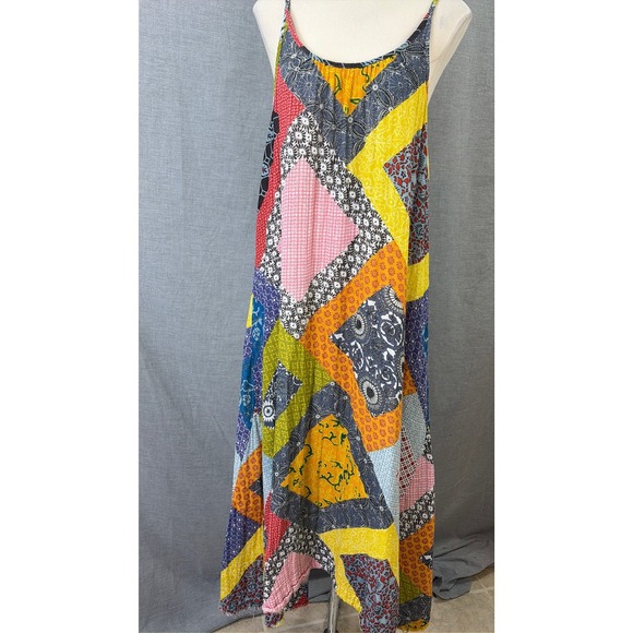 NATURAL LIFE Dresses & Skirts - Natural Life Patchwork Quilt Print Maxi Dress Spaghetti Strap Cotton Boho L/XL